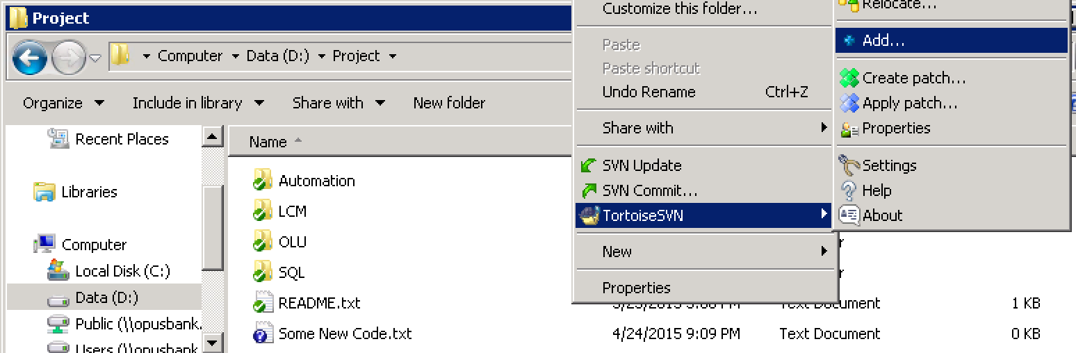 Example of SVN ADD