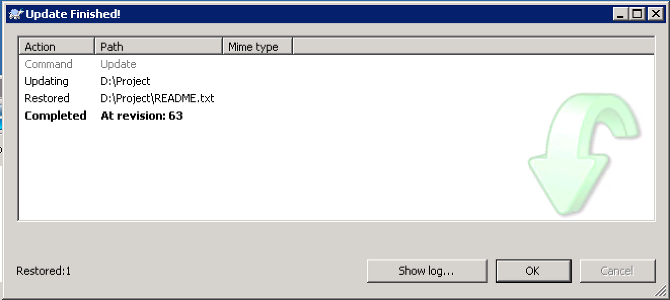 Example of SVN Update and Restore