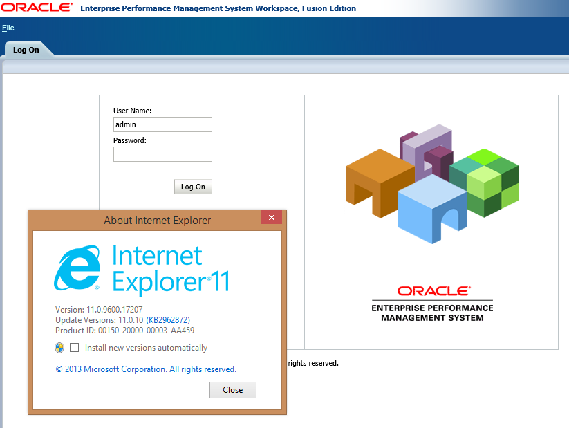 Oracle EPM Workspace in IE11