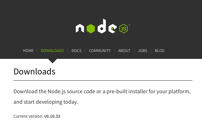 Screenshot of Node.js Downloads